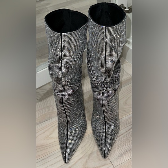 ZARA Silver Rhinestone Sparkly Boots Ankle Booties 8.5 39 - Picture 7 of 8